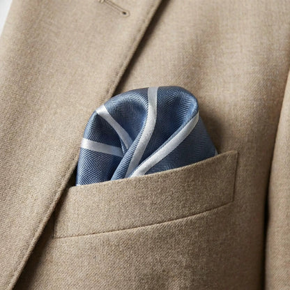 Steel Blue & White Stripe Pocket Square - Hawksmoor Edit by OFL Ties