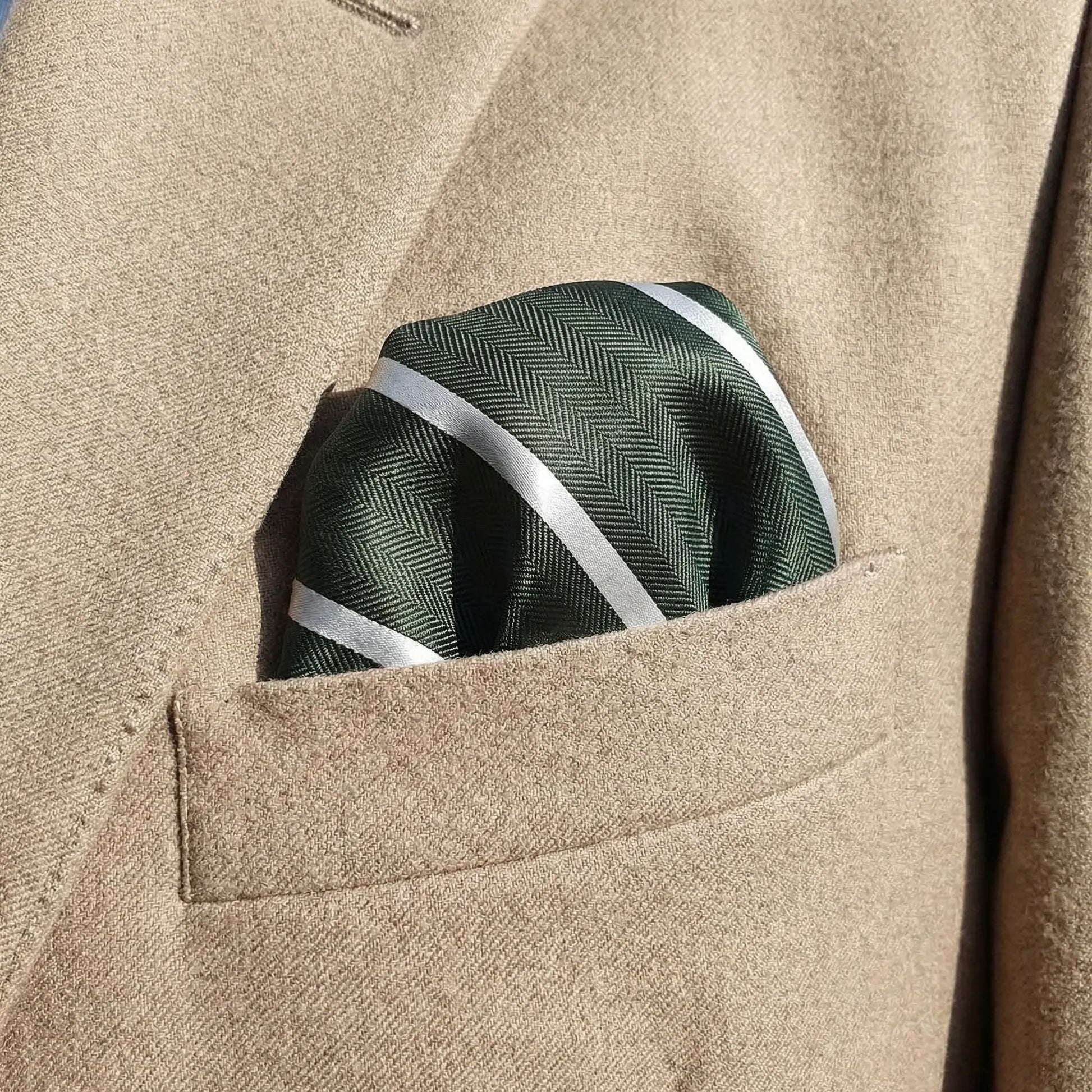 Forest Green & White Stripe Pocket Square - Hawksmoor Edit by OFL Ties
