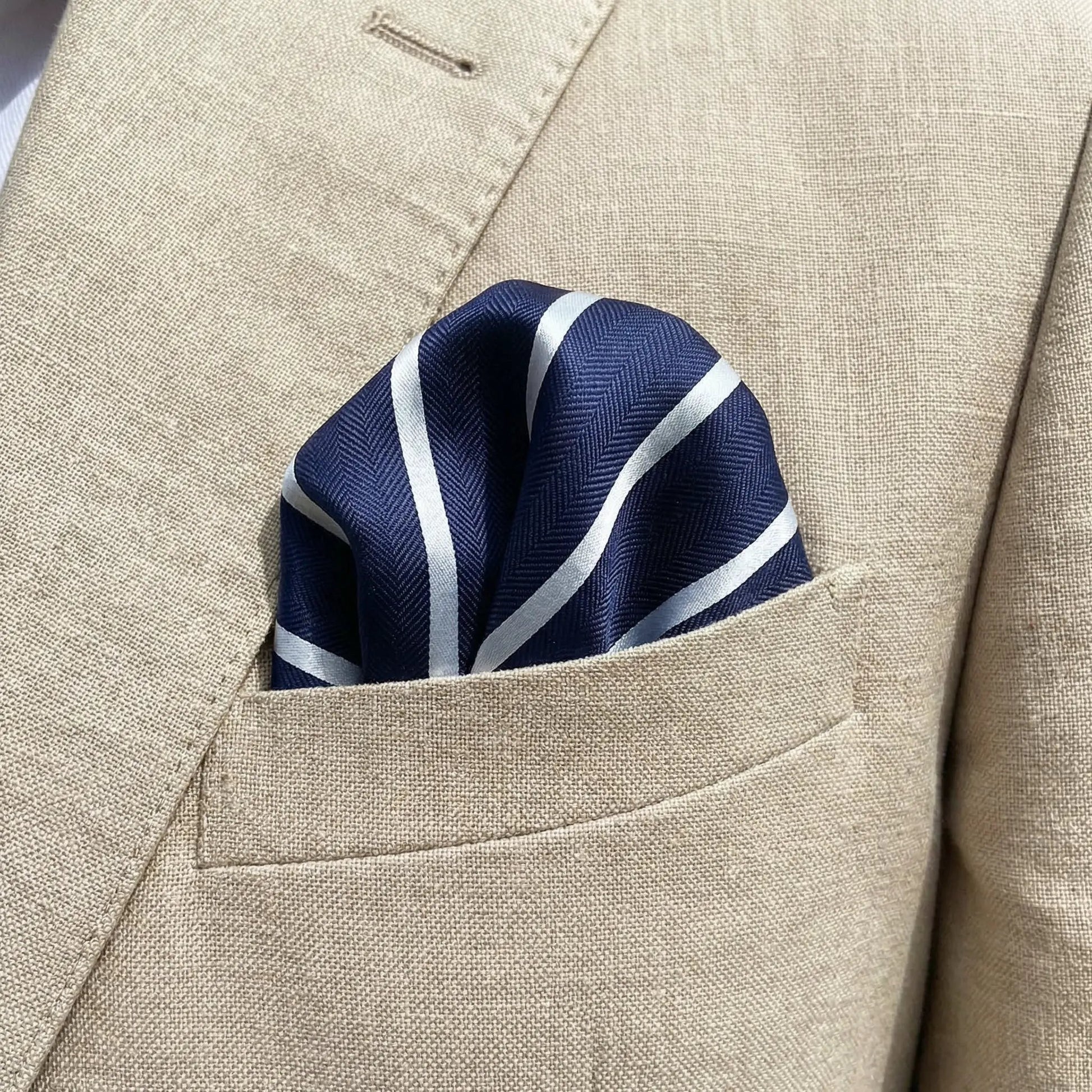 Navy Blue & Light Blue Stripe Pocket Square - Hawksmoor Edit by OFL Ties