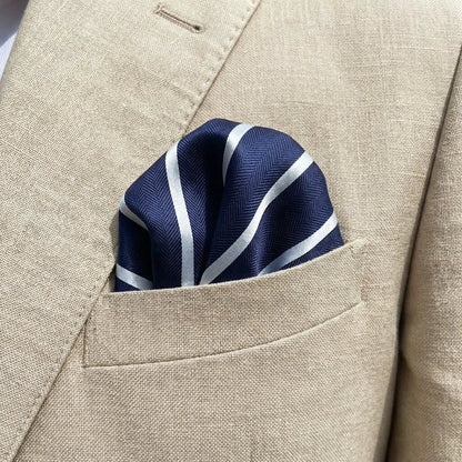 Navy Blue & Light Blue Stripe Pocket Square - Hawksmoor Edit by OFL Ties
