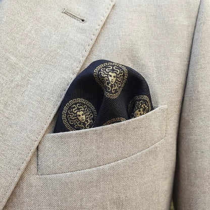 Medusa Pocket Square Black & Gold by OFL Ties