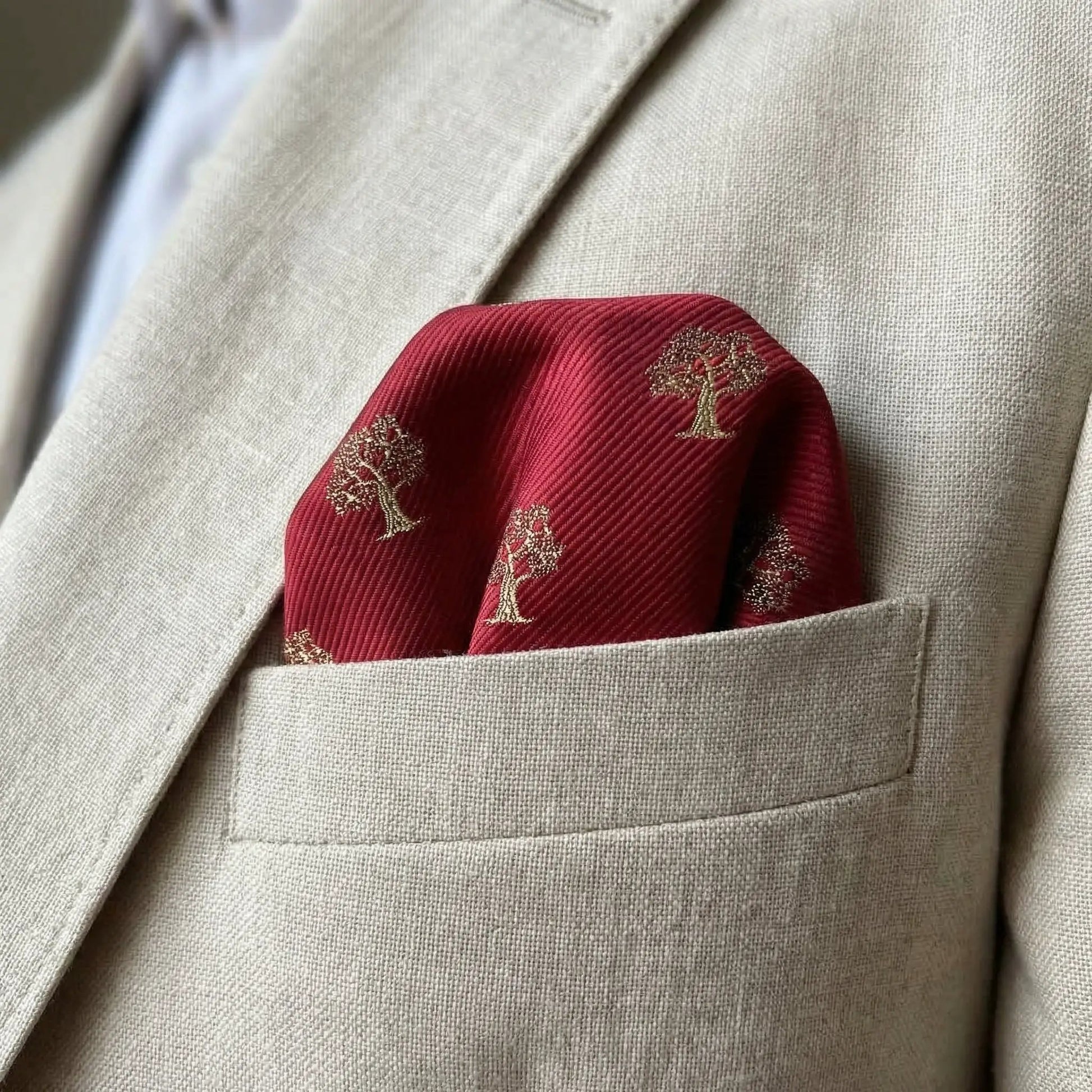 Tree Pocket Square Red & Gold by OFL Ties