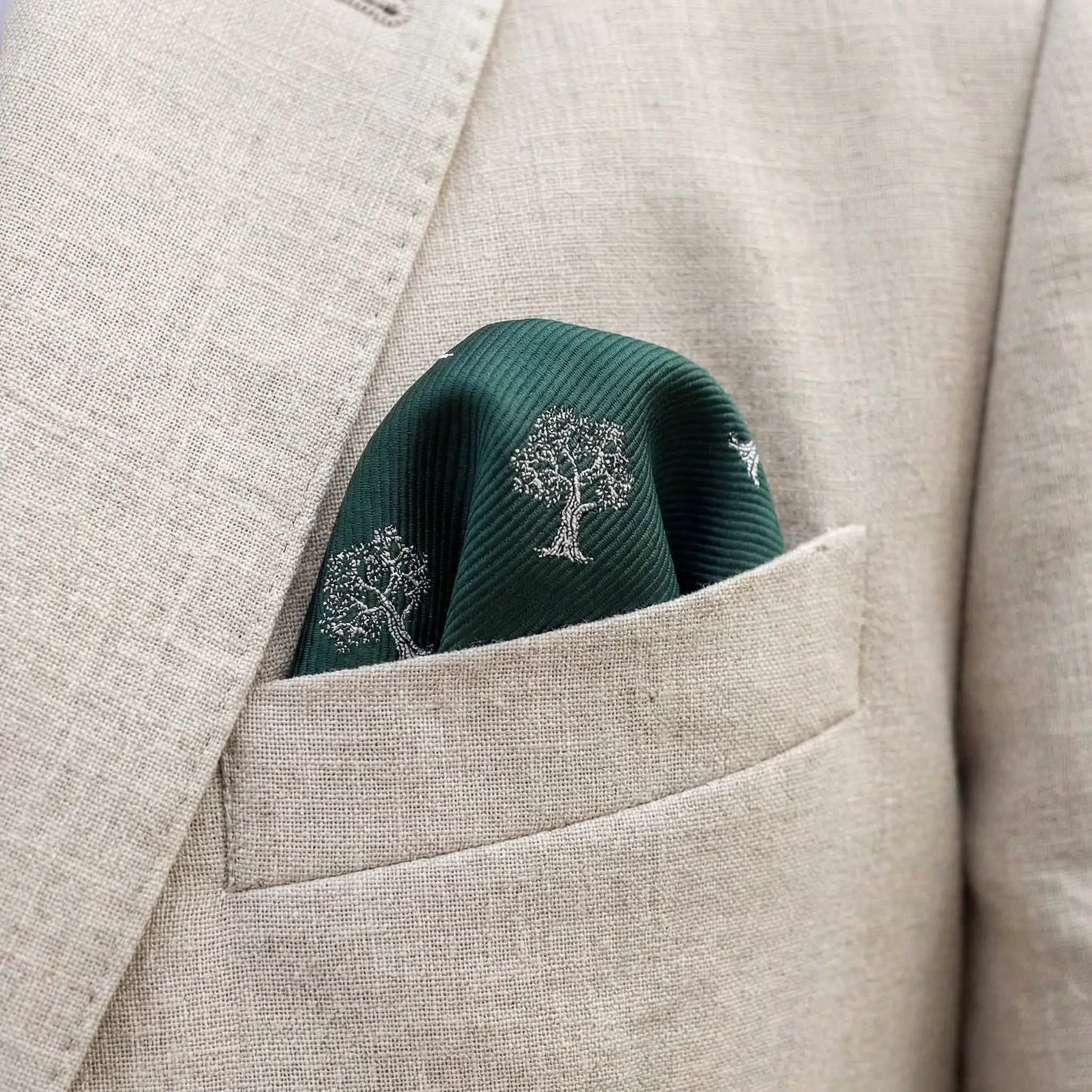Tree Pocket Square Green & Silver by OFL Ties