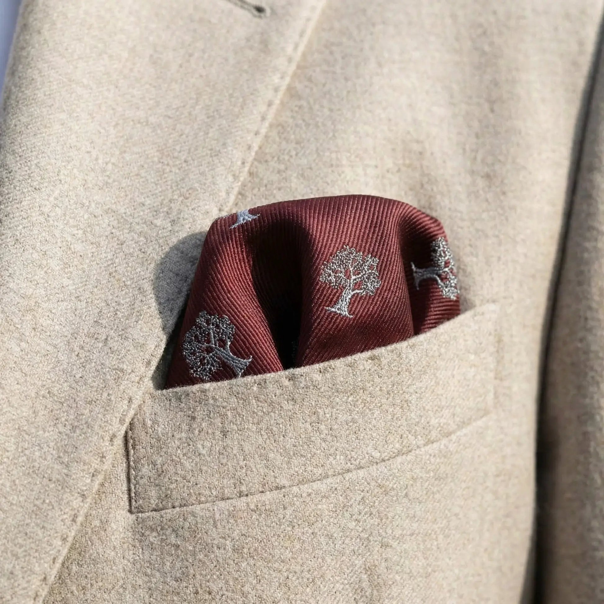 Tree Pocket Square Brown & White by OFL Ties