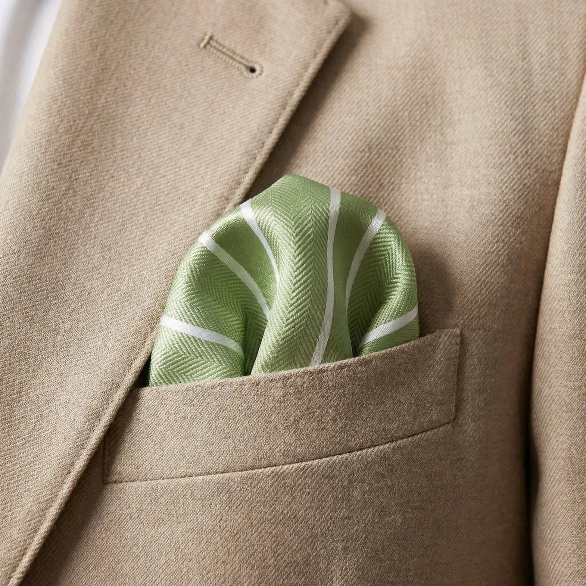 Matcha & White Stripe Pocket Square - Charleston Edit by OFL Ties