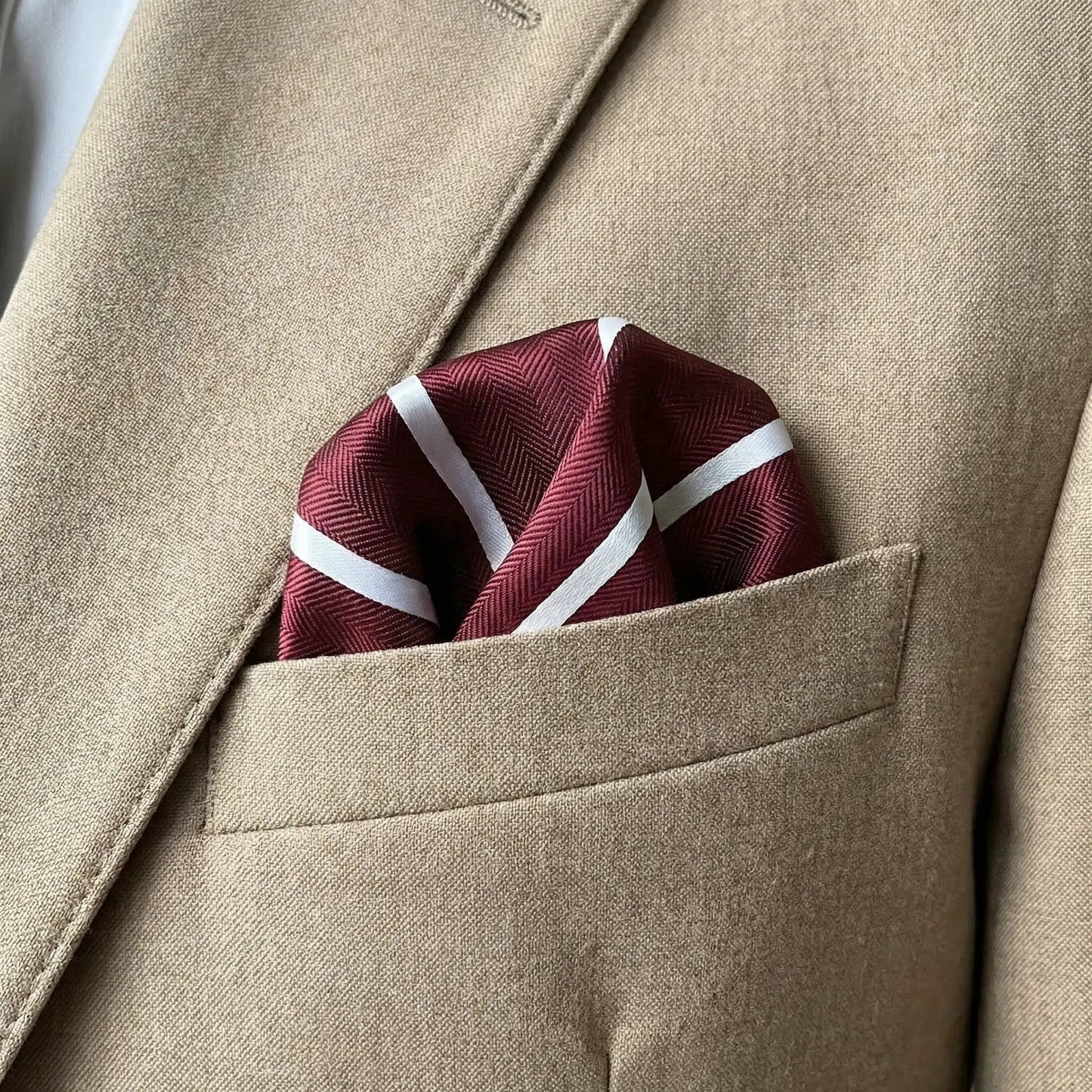 Burgundy & White Stripe Pocket Square - Hawksmoor Edit by OFL Ties