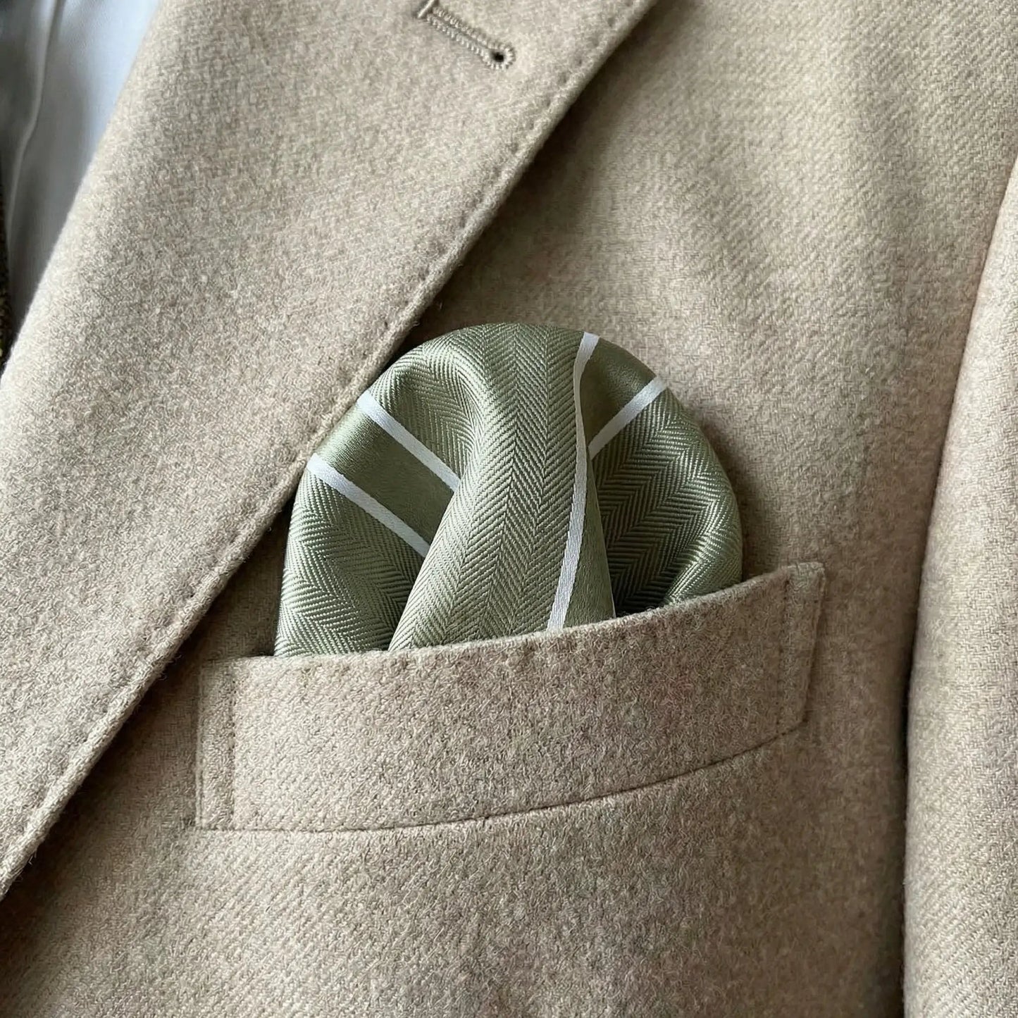 Khaki & White Stripe Pocket Square - Charleston Edit by OFL Ties
