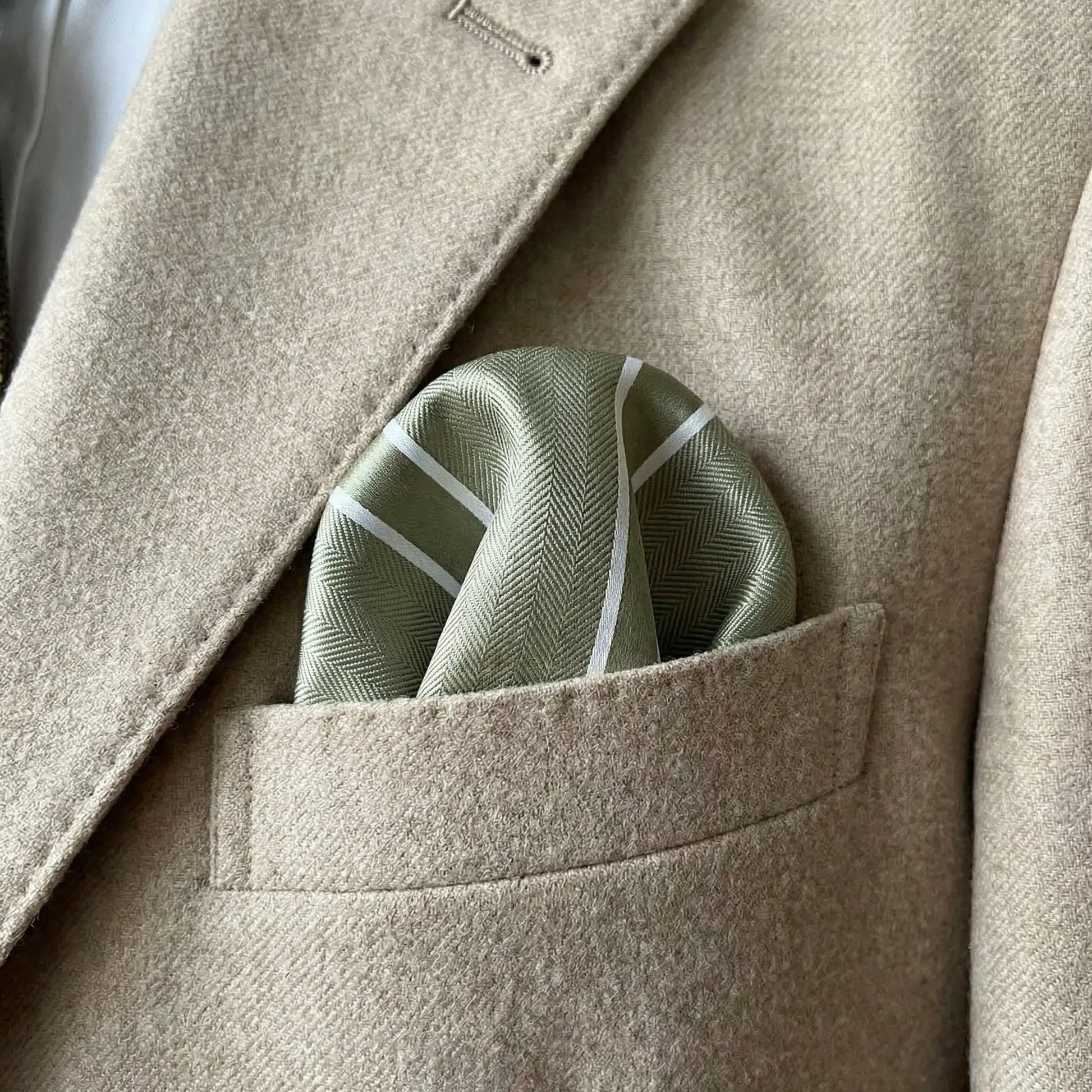 Khaki & White Stripe Pocket Square - Charleston Edit by OFL Ties
