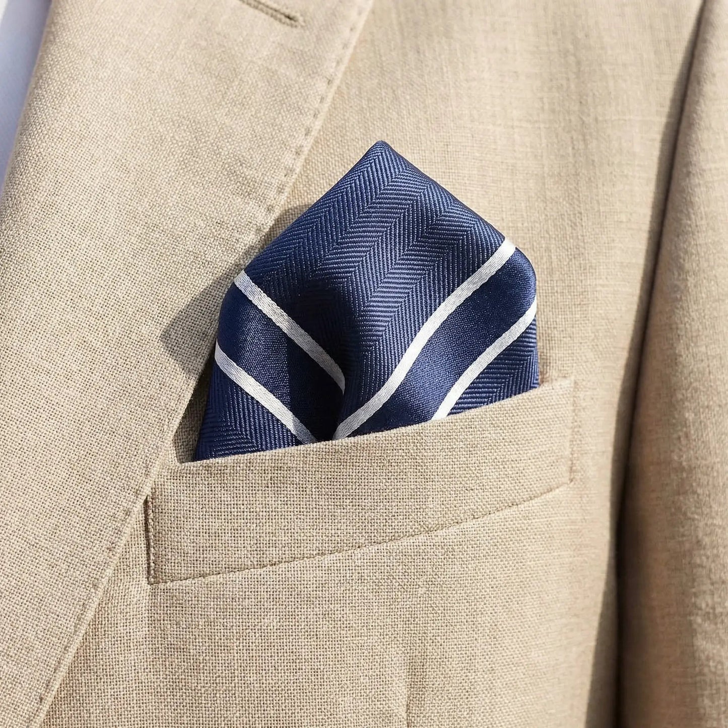 Navy Blue & White Stripe Pocket Square - Charleston Edit by OFL Ties