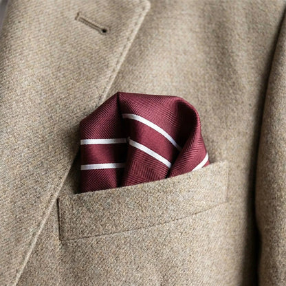 Burgundy & White Stripe Pocket Square - Charleston Edit by OFL Ties