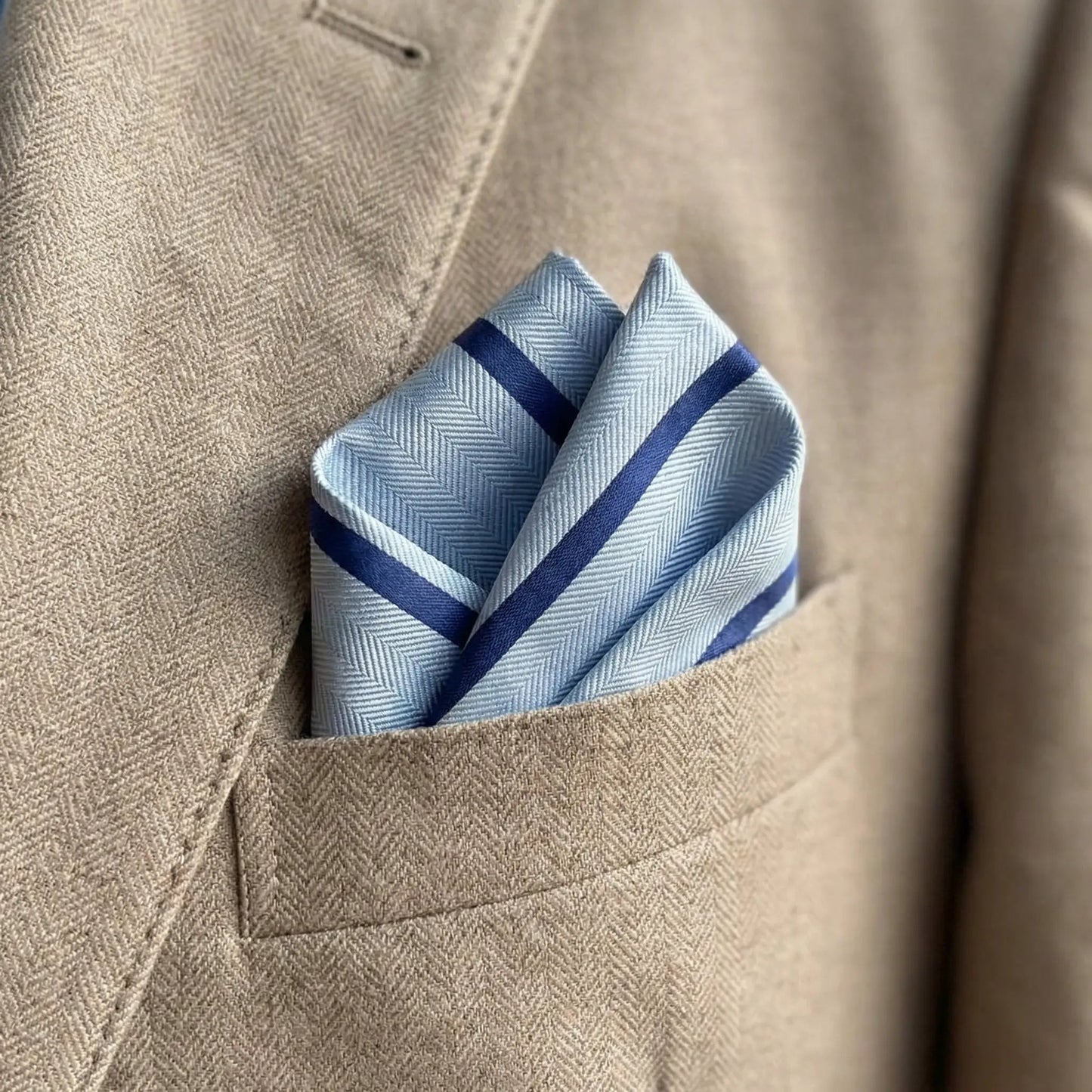 Light Blue & Navy Blue Stripe Pocket Square - Hawksmoor Edit by OFL Ties