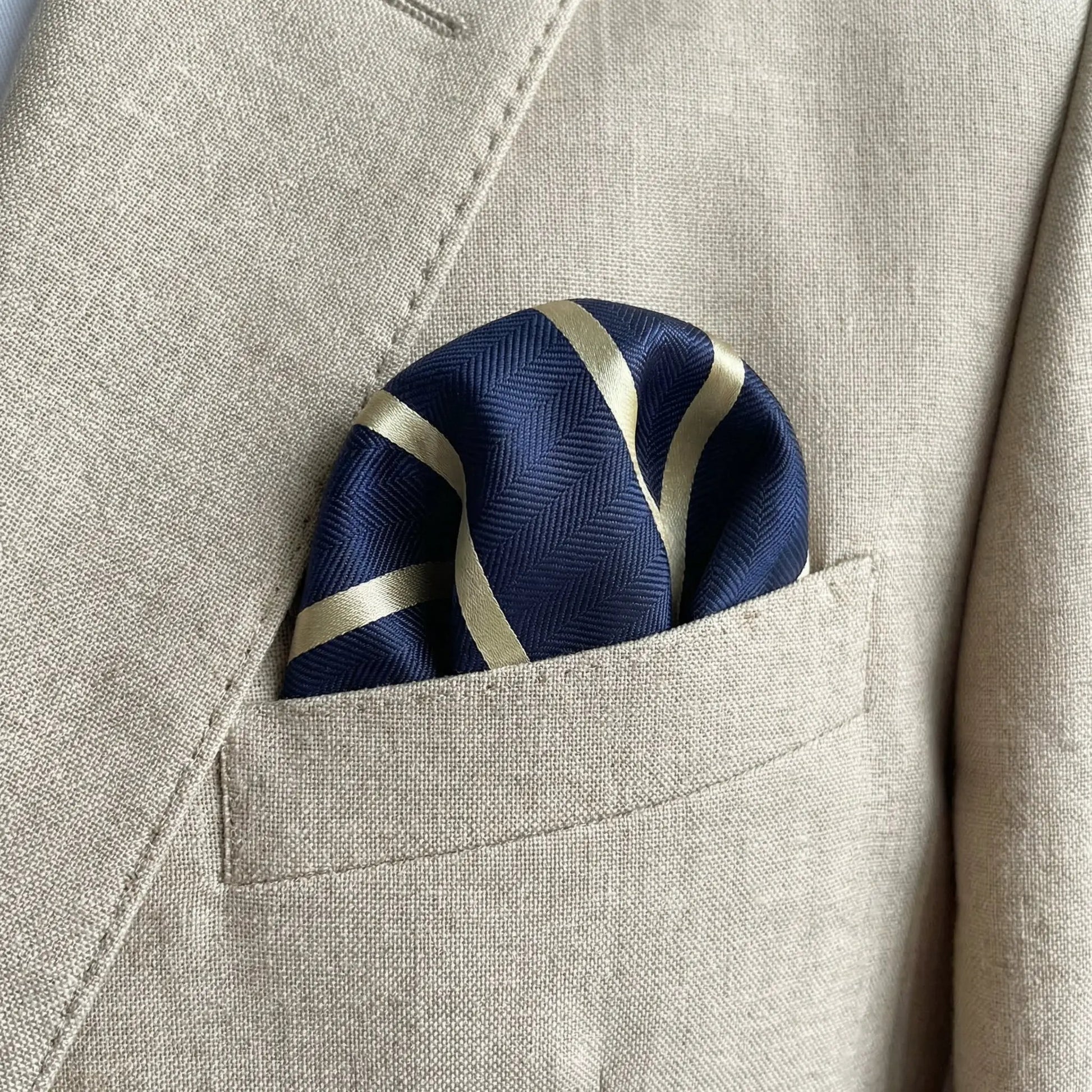 Navy Blue & Pale Yellow Stripe Pocket Square - Hawksmoor Edit by OFL Ties