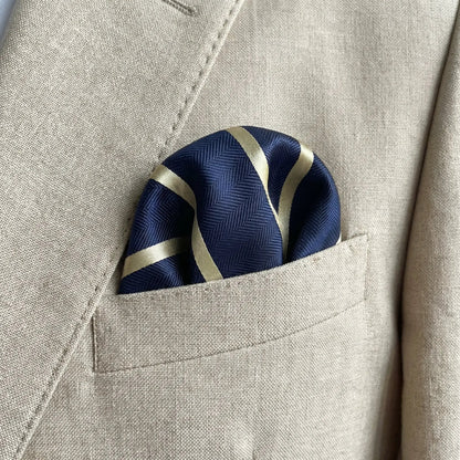 Navy Blue & Pale Yellow Stripe Pocket Square - Hawksmoor Edit by OFL Ties