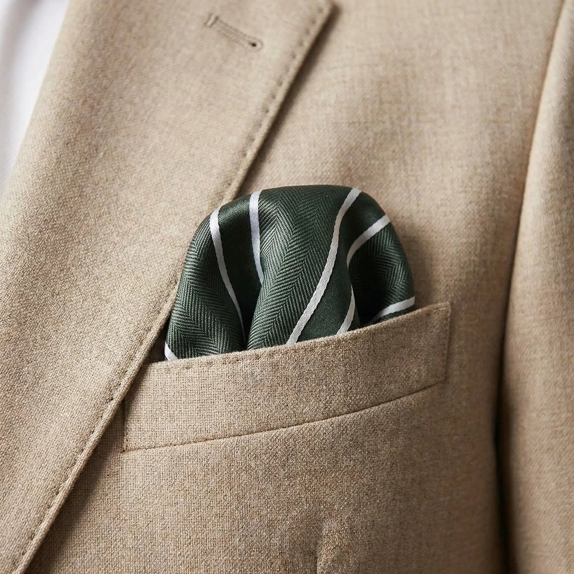 Forest Green & White Stripe Pocket Square - Charleston Edit by OFL Ties