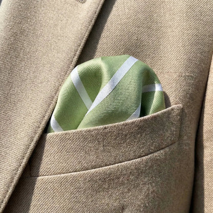 Matcha & White Stripe Pocket Square - Hawksmoor Edit by OFL Ties