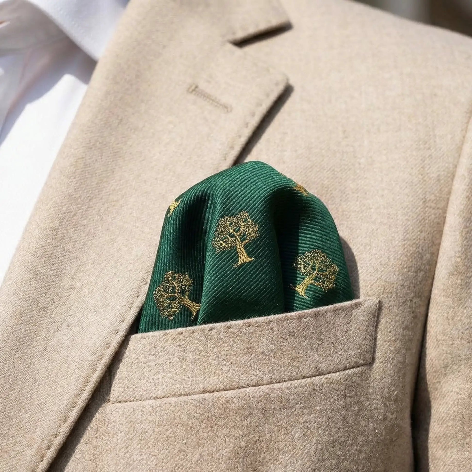 Tree Pocket Square Green & Gold by OFL Ties