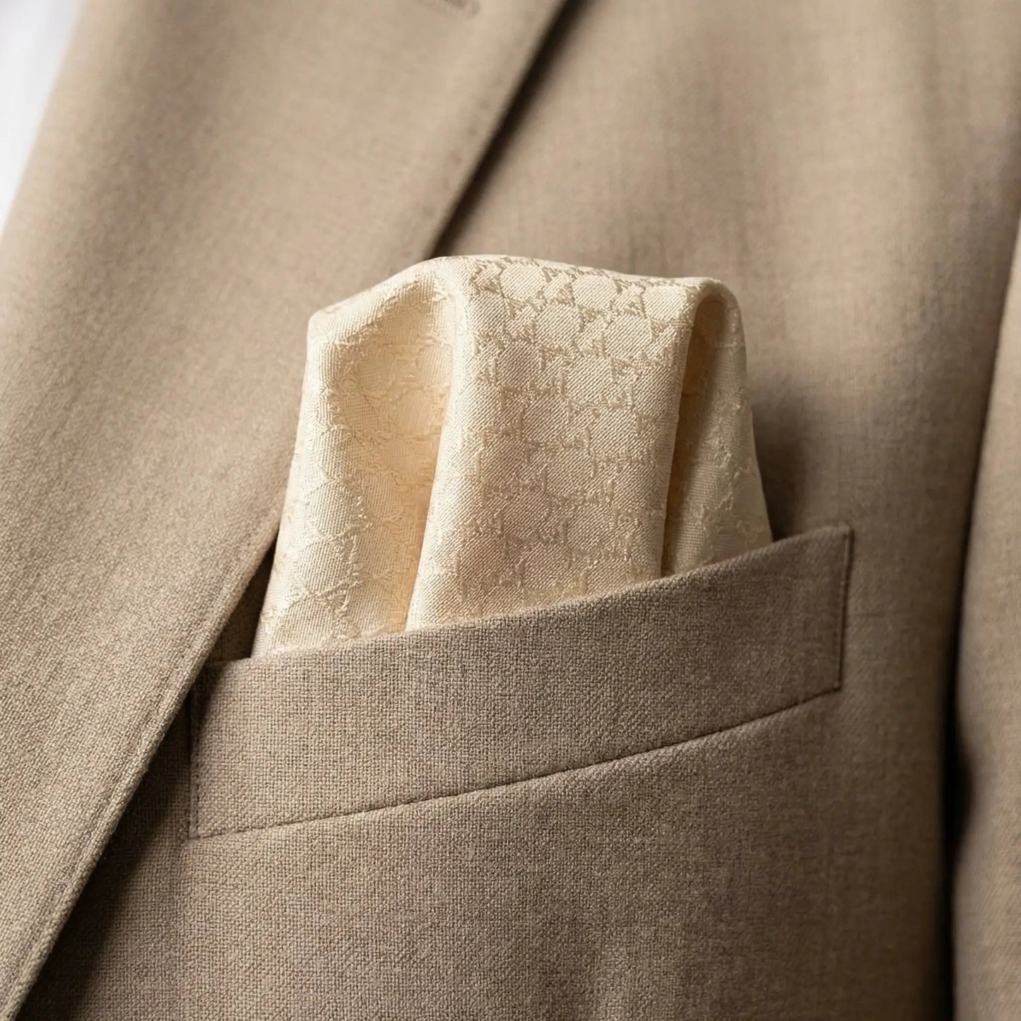 Beige Textured Pocket Square by OFL Ties