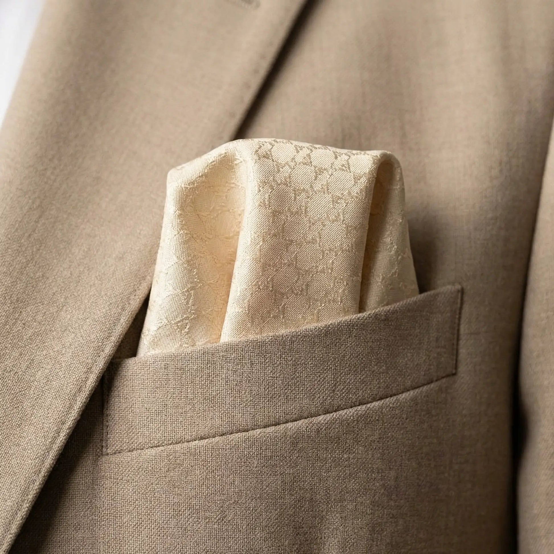 Beige Textured Pocket Square by OFL Ties