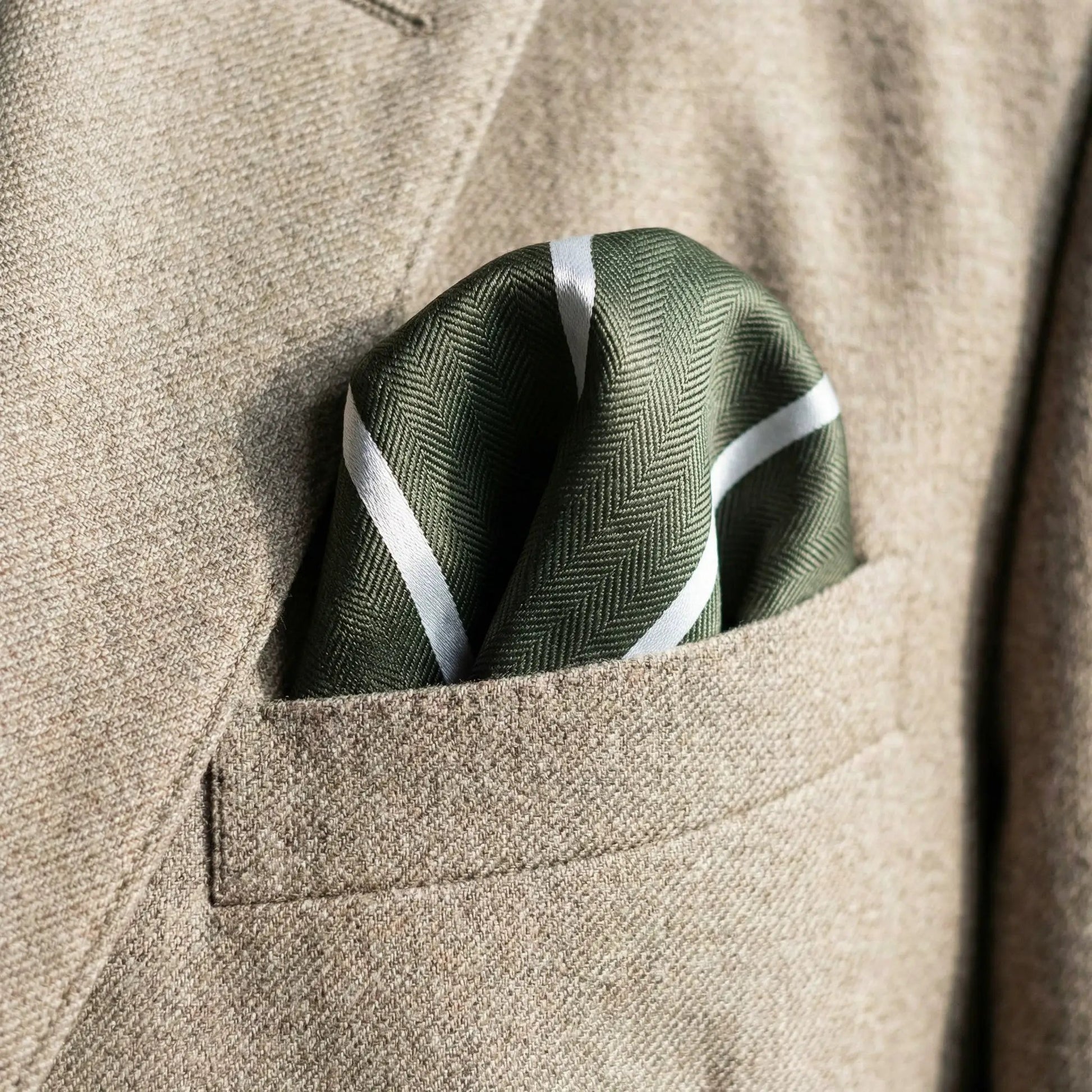 Khaki & White Stripe Pocket Square - Hawksmoor Edit by OFL Ties