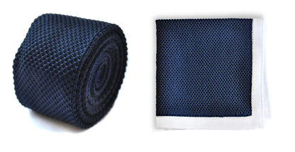navy blue knitted tie with matching pocket square by Frederick Thomas Handmade Mens Ties