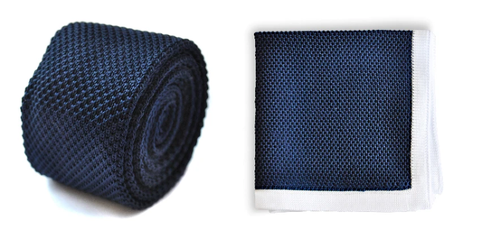 navy blue knitted tie with matching pocket square by Frederick Thomas Handmade Mens Ties