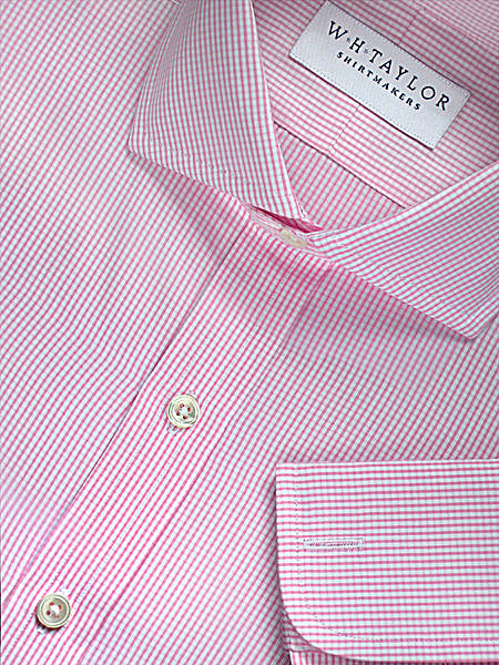 WH Taylor Shirtmakers Pink Shepherd Check Poplin Men's Bespoke Shirt by whtshirtmakers.com