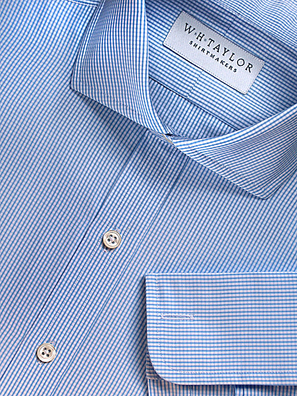 WH Taylor Shirtmakers Sky Blue Shepherds Check Poplin Men's Bespoke Shirt by whtshirtmakers.com