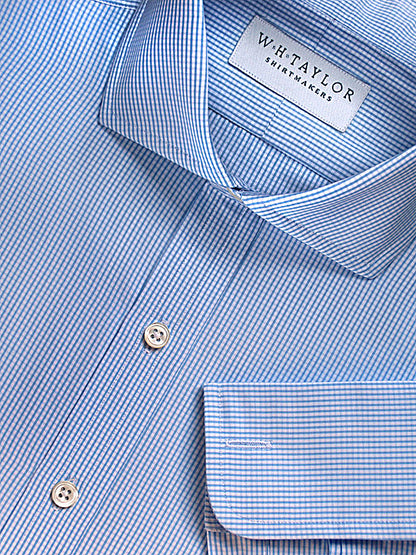 WH Taylor Shirtmakers Sky Blue Shepherds Check Poplin Men's Bespoke Shirt by whtshirtmakers.com