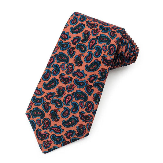Paisley Ancient Madder Silk Tie In Mustard by Benson & Clegg