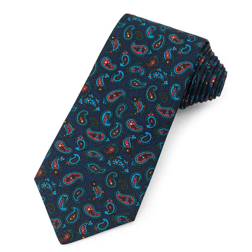 Paisley Ancient Madder Silk Tie In Navy by Benson & Clegg