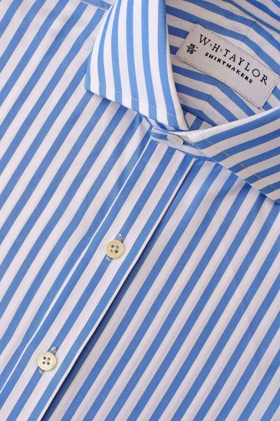 W.H Taylor shirtmakers Blue Butcher Stripe Poplin Bespoke Shirt