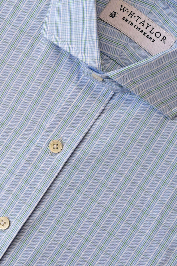 W.H Taylor shirtmakers Blue Green Graph Check Poplin Bespoke Shirt