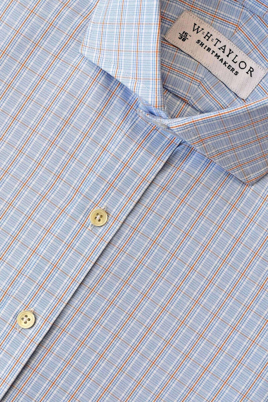 Blue Orange Graph Check Poplin Men's Bespoke Shirt - whtshirtmakers.com