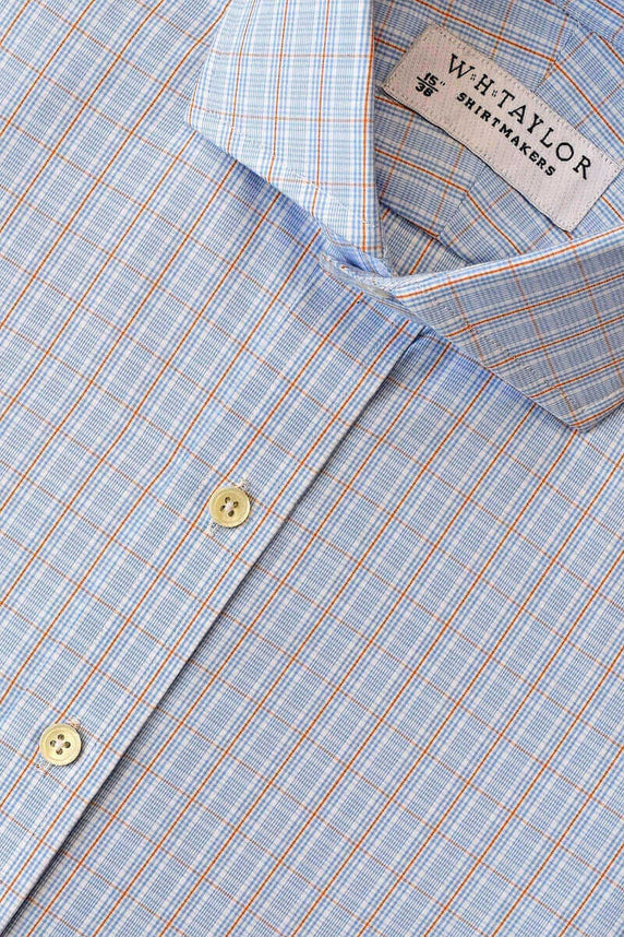 W.H Taylor shirtmakers Blue Orange Graph Check Poplin Bespoke Shirt