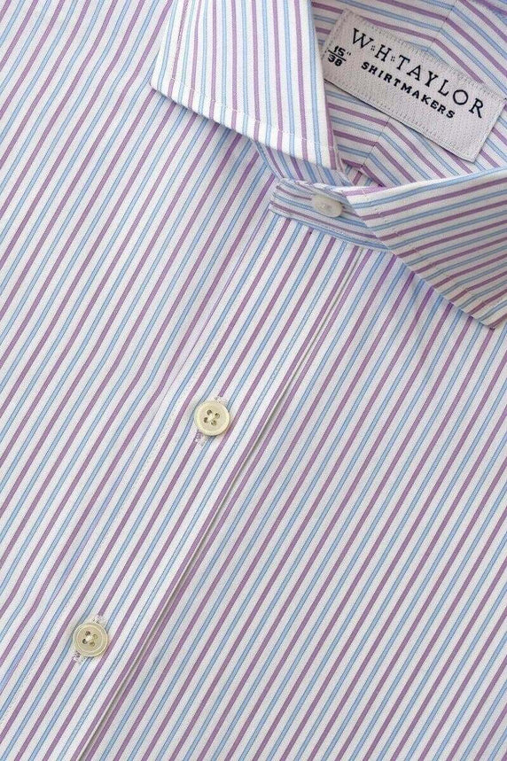 W.H Taylor shirtmakers Blue & Lilac Striped Poplin Bespoke Shirt