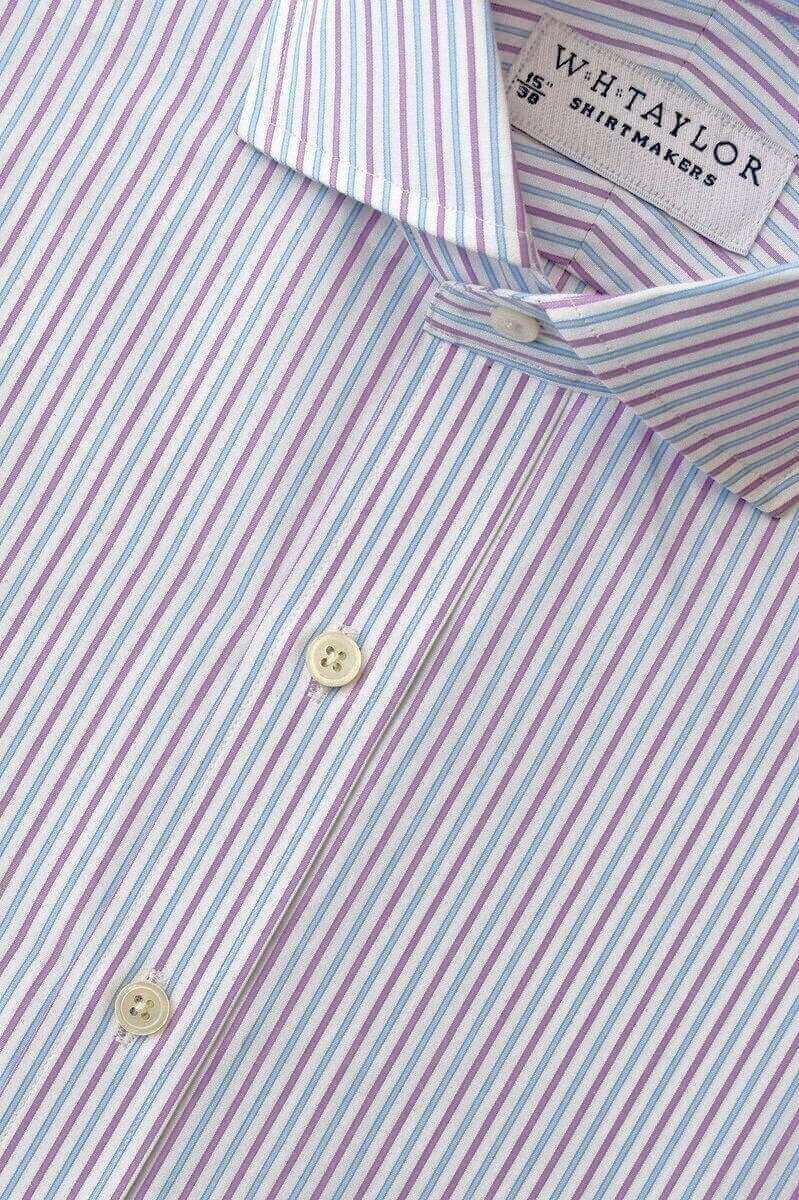 Blue & Lilac Striped Poplin Ladies Bespoke Shirt - whtshirtmakers.com