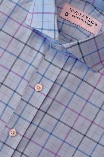W.H Taylor shirtmakers Blue, Plum & Charcoal Plaid Check Twill Bespoke Shirt