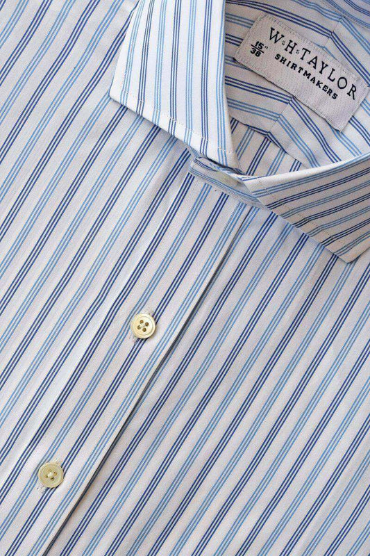 Blue & Navy Triple Pinstripe Poplin Men's Bespoke Shirt - whtshirtmakers.com