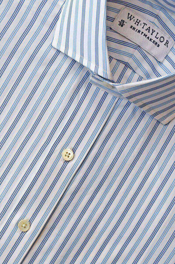 W.H Taylor shirtmakers Blue & Navy Triple Pinstripe Poplin Bespoke Shirt