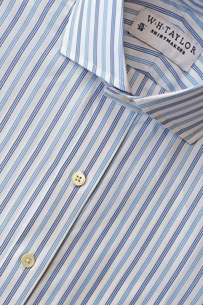 Blue & Navy Triple Pinstripe Poplin Bespoke Shirt