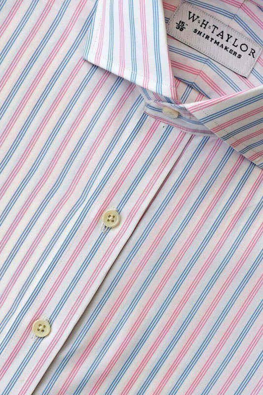 Blue & Pink Triple Striped Poplin Men's Bespoke Shirt - whtshirtmakers.com