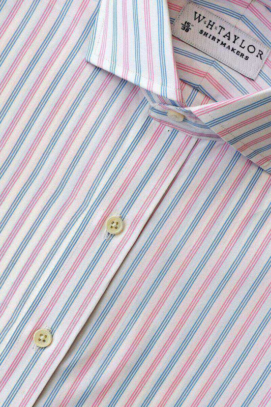 Blue & Pink Triple Striped Poplin Ladies Bespoke Shirt - whtshirtmakers.com