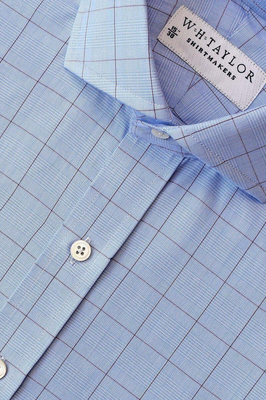 Blue & Purple Prince of Wales Check Poplin Men's Bespoke Shirt - whtshirtmakers.com