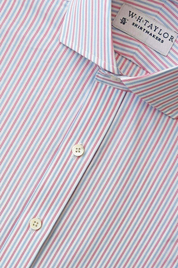 W.H Taylor shirtmakers Blue Red Alternative Striped Poplin Bespoke Shirt