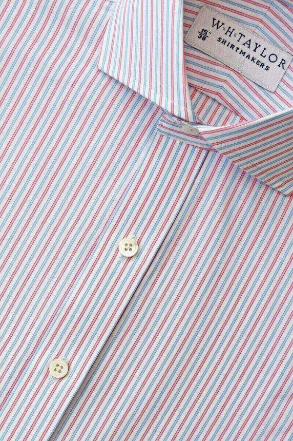 W.H Taylor shirtmakers Blue Red Alternative Striped Poplin Bespoke Shirt