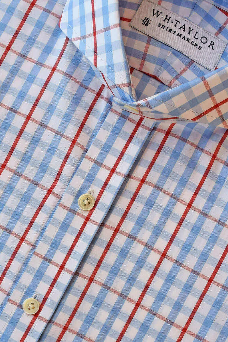 Blue Red Windowpane Check Poplin Ladies Bespoke Shirt - whtshirtmakers.com