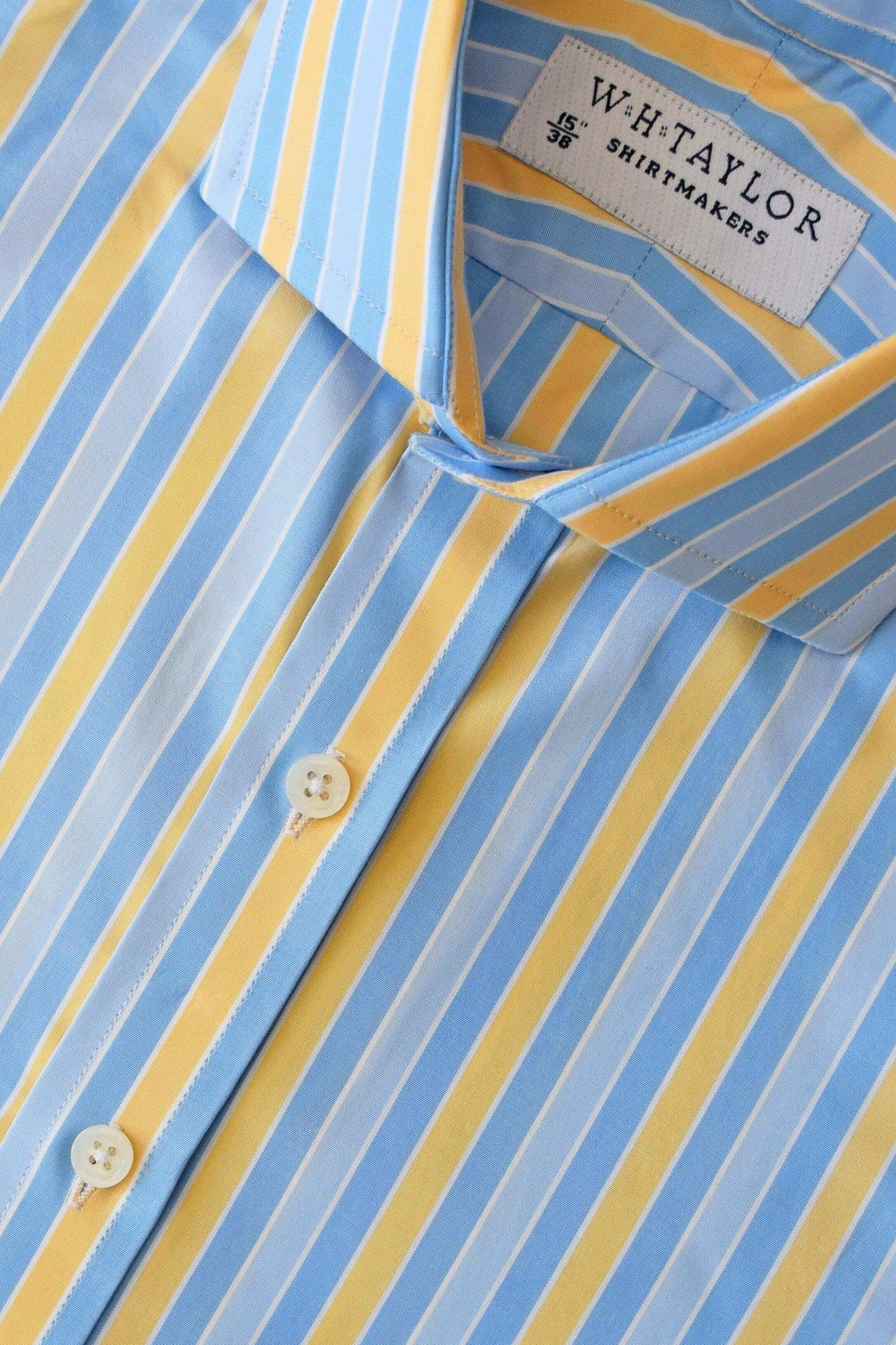Blue Sky & Yellow Candy Stripe Poplin Men's Bespoke Shirt - whtshirtmakers.com