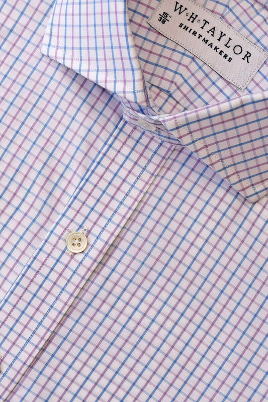 Blue Lilac Windowpane Check Poplin Men's Bespoke Shirt - whtshirtmakers.com