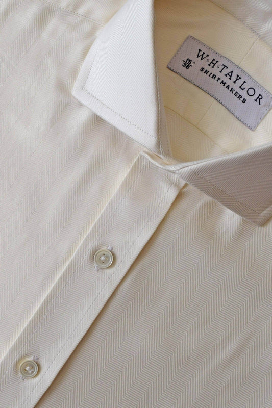 Cream Herringbone Stripe Men's Bespoke Shirt - whtshirtmakers.com