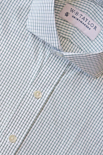 W.H Taylor shirtmakers Green Graph Check Poplin Bespoke Shirt